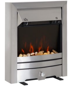 HOMCOM 2KW Stainless Steel Electric Fireplace Pebble Burning Effect Heater Fire Flame Indoor Stove LED Lighting