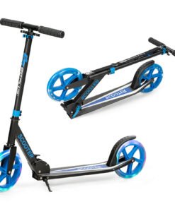 Foldable and Adjustable Kick Scooter with 2 Big Wheels and LED Lights-Blue