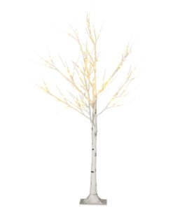 HOMCOM 4ft Artificial White Birch Tree Light with Warm White Pre-Lit LED Light for Indoor and Covered Outdoor Use