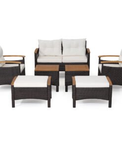 7 Piece Patio Rattan Sofa Set Outdoor with Cushions and Ottomans