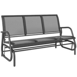 Outsunny 3-Seat Glider Rocking Chair for 3 People Garden Bench Patio Furniture Metal Frame, Grey