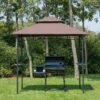 Outsunny 2.5x1.5m (8'x5') Grill Gazebo Canopy, Double Tiered Outdoor BBQ Gazebo Shelter with 2 Side Shelves for Garden, Patio, Barbecue, Picnic, Coffee