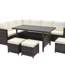 7 Pieces Wicker Patio Furniture Set for Porch Poolside Balcony Yard Garden-White