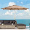 Outsunny 3(m) Garden Umbrella Wooden Parasol 8 Ribs Bamboo Sun Shade Patio Outdoor Umbrella Canopy Khaki