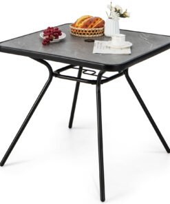 80 x 80 cm Patio Dining Table for 4 Persons with Faux Marble Top-Grey