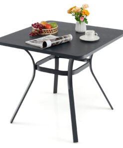80cm Patio Metal Square Table for Dining with 4 Curved Legs-Grey