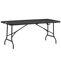 Outsunny Folding Garden Dining Table for 6, Rectangular Outdoor Dining Table with HDPE Tabletop, Foldable Garden Table with Steel Frame for Balcony, Porch, Charcoal Grey