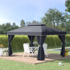 Outsunny 3 x 4m Aluminium GardenGazebo, Marquee Canopy Shelter Pavilion Party Tent with Nets and Curtains for Garden and Deck, Black