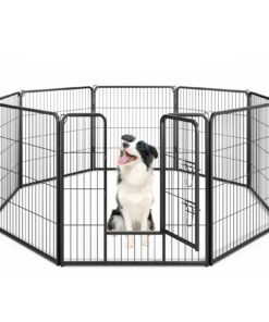 8 Panel 60cm/80cm Height Pen Fence with Lock and Large Door-Black-80 cm