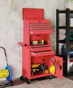 HOMCOM Three-Part Steel Locking Tool Chest - Red