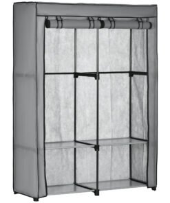 HOMCOM Steel Frame Fabric Wardrobe, with Rail and Shelves - Light Grey
