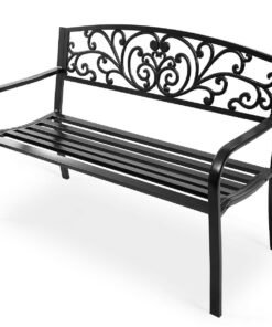 Patio Garden Bench with Steel Cast Iron Frame