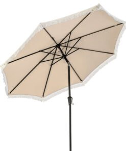 9 FT Patio Umbrella with Fringe Tassel Umbrella with Tilt and Crank-Beige