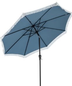 9 FT Patio Umbrella with Fringe Tassel Umbrella with Tilt and Crank-Navy