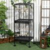 PawHut Bird Cage Budgie Cage 2 In 1 Large Aviary with Wheels Removable Trays for Finch Canaries Cockatiels Black
