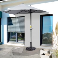 Outsunny 9kg Resin Parasol Base, Half Round Umbrella Stand with Floral Design for Garden, Outdoor, Suitable Umbrella Rod: ?3.8cm, ?4.8cm, Black