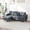 HOMCOM 3 Seater Sofa with Footstool, Fabric L-Shaped Sofa, Sectional Couch with Wood Legs, Tufting Cushioned Back for Small Space, Living Room, Office, Dark Grey