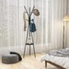 HOMCOM Freestanding Metal Coat Rack Stand 9 Hooks Clothes Tree with 1 Shelf Hat Display Hall Tree Hanger Bag Umbrella Hanging Organiser Black