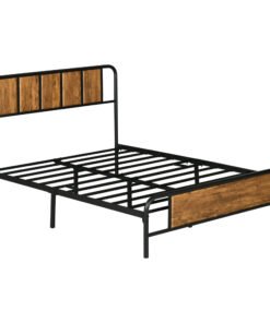 HOMCOM 4.8ft Double Bed Frame with Industrial Wood Headboard, Steel Slat Support and 25.5cm Underbed Storage Space, 145 x 199cm, Rustic Brown