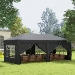 Outsunny 3 x 6 m Pop Up Gazebo with Sides and Windows, Height Adjustable Wedding Camping Party Tent Canopy Marquee with Storage Bag for Garden, Event, Black