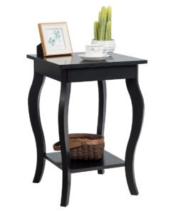 Accent End Table with Elegant Curved Legs and 2-Tier Open Storage Shelves-Black