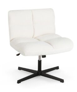 Adjustable Armless Office Chair with Imitation Lamb Fleece-Cream White