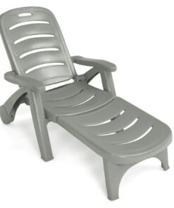 Adjustable Chaise Lounge Chair with Built-In Wheels-Grey