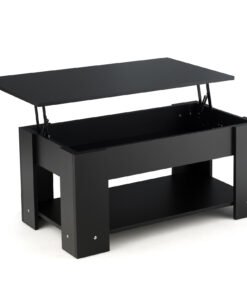 Height Adjustable Coffee Table with 2 Shelves and Liftable Top-Black