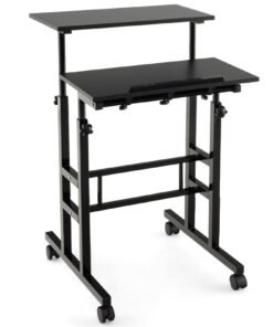 2-Tier Adjustable Standing Desk on Wheels-Black