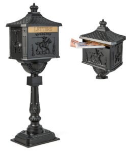 Heavy-Duty Cast Aluminium Mailbox with Baffle Door, Expansion Bolts-Black