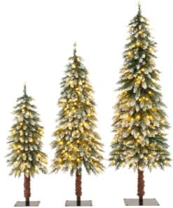 Artificial Xmas Tree Set of 3 with PVC Branch Tips and Warm White LED Lights