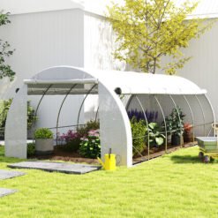 Outsunny 6 x 3 x 2 m Polytunnel Greenhouse with Roll-up Side Walls, Walk-in Grow House Tent with Steel Frame, Reinforced Cover, Zipped Door and 12 Mesh Windows for Garden, White