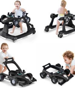 4-in-1 Baby Push Walker with Adjustable Height and Speed-Black