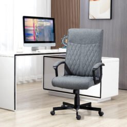 Vinsetto High Back Home Office Chair, Linen Fabric Computer Chair, Swivel Desk Chair with Adjustable Height for Living Room, Bedroom, Study, Dark Grey