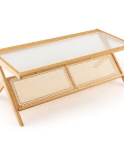 Bamboo Coffee Table with Glass Tabletop-Natural