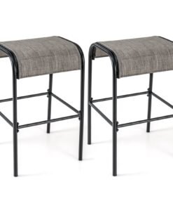 Metal Bar Height Bistro Stools Set of 2  with Curved Fabric Seat for Backyard Porch Poolside-Coffee