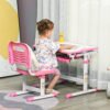 HOMCOM Kids Desk and Chair Set, Student Adjustable Writing Desk, with Drawer, Pen Slot, Hook - Pink