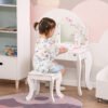 HOMCOM Kids Vanity Table and Chair Set with Tri-Folding Mirror and Stool, Makeup Dressing Table with Drawer, White