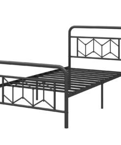 Single/Double/King Size Metal Bed Frame with High Headboard and Mute Bar-Black-Single Size