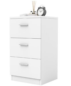 Space-saving Night Chest with 3 Drawers and Handles for Bedroom-White