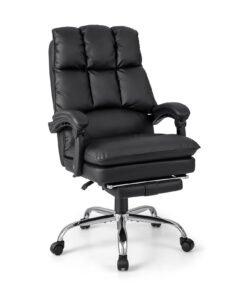 Ergonomic Adjustable High Back Rolling Computer Chair with Retractable Footrest-Black