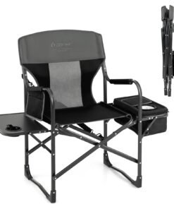 Folding Camping Chair with Side Table and Cooler Bag-Black
