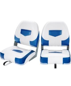 2 Pieces Folding Low-Back Boat Chair Set with Long Fixation Strap-Blue