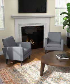 HOMCOM 2 Pieces Modern Armchairs with Rubber Wood Legs, Upholstered Accent Chairs, Single Sofa for Living Room, Bedroom, Grey