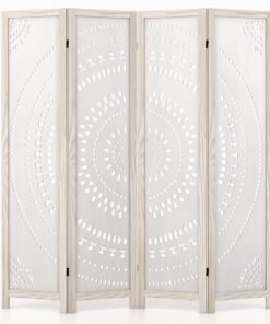 166cm 4-Panel Room Divider with Carved Pattern and Solid Wood Frame