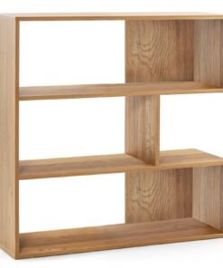 3-tier Bookshelf Irregular Open Back Bookcase with 3 Cubes-Natural