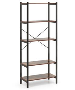 5-Tier Bookshelf with Metal Frame and Storage Rack-Rustic Brown