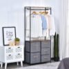 HOMCOM Chest of Drawers with Coat rack Steel Frame 5 Drawers  Bedroom Hallway Home Furniture Black Brown