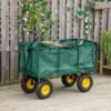 Outsunny Large 4 Wheel Heavy Duty Garden Cart Truck Trolley Wheelbarrow with Handle and Metal Frame - Green