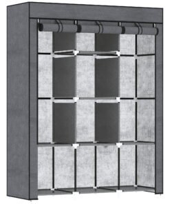 HOMCOM Fabric Wardrobe, with Rails and Shelves - Dark Grey